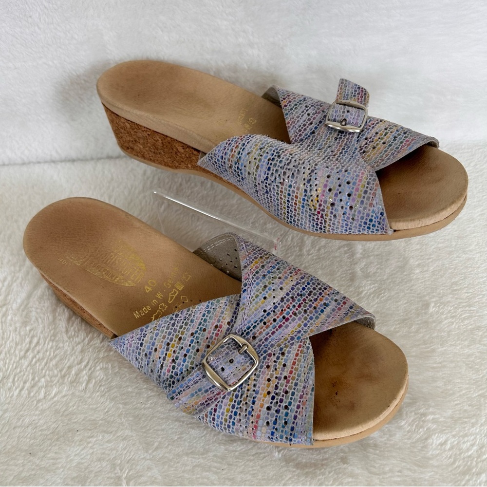 Worishofer Women's Sandals Size 40 US 9 Purple Wedge Leather Lightweight Slide